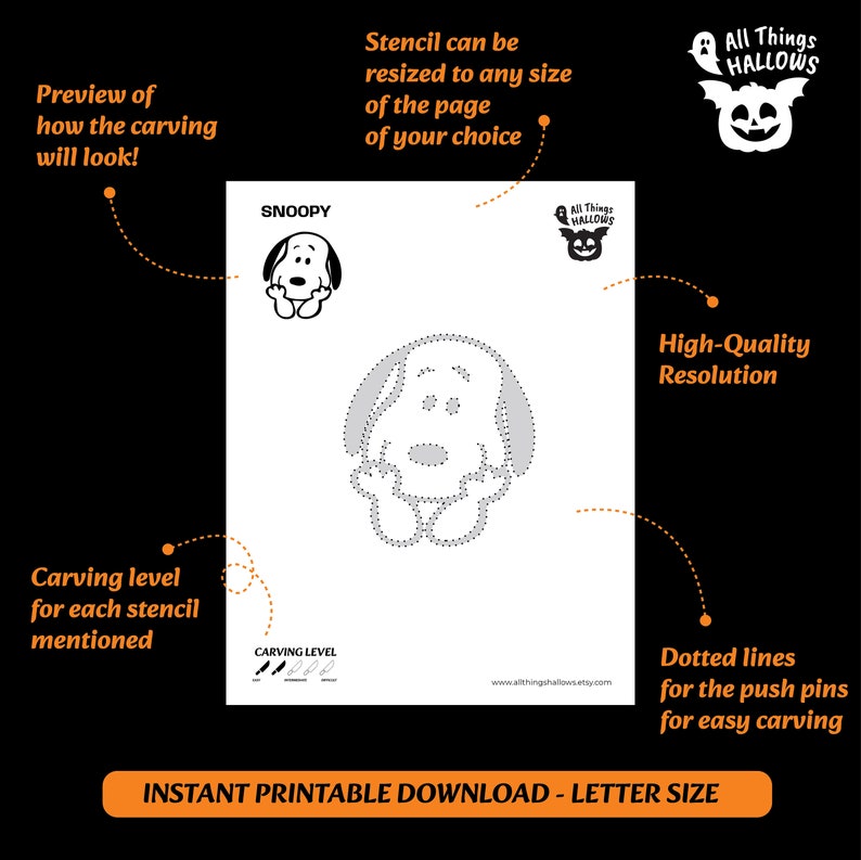 SNOOPY Pumpkin Carving Stencil Template Halloween Jack O Lantern