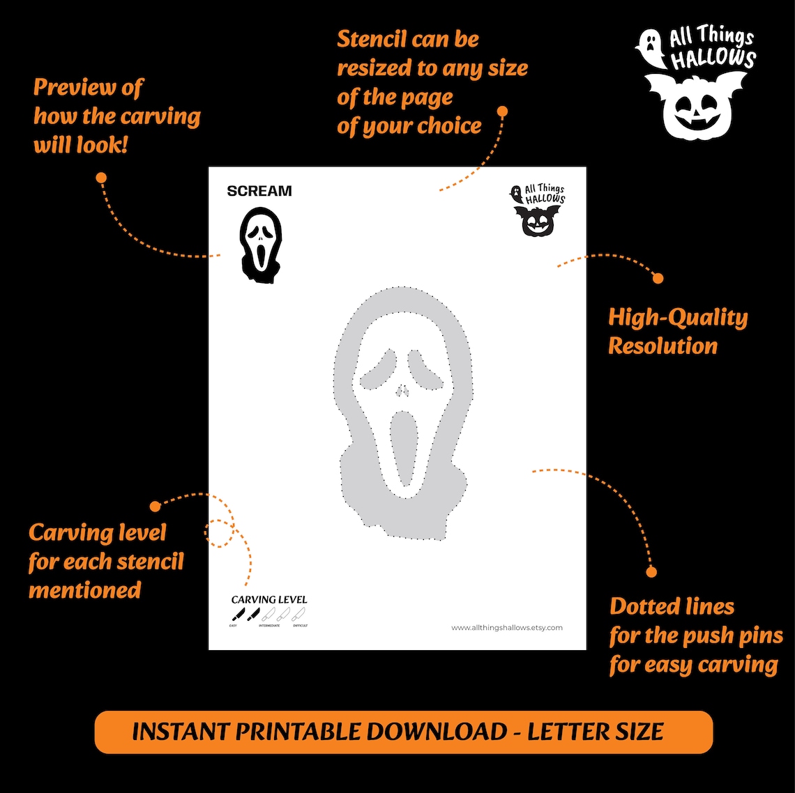 Ghost Face Scream Horror Movie Printable Pumpkin Stencil Template ...