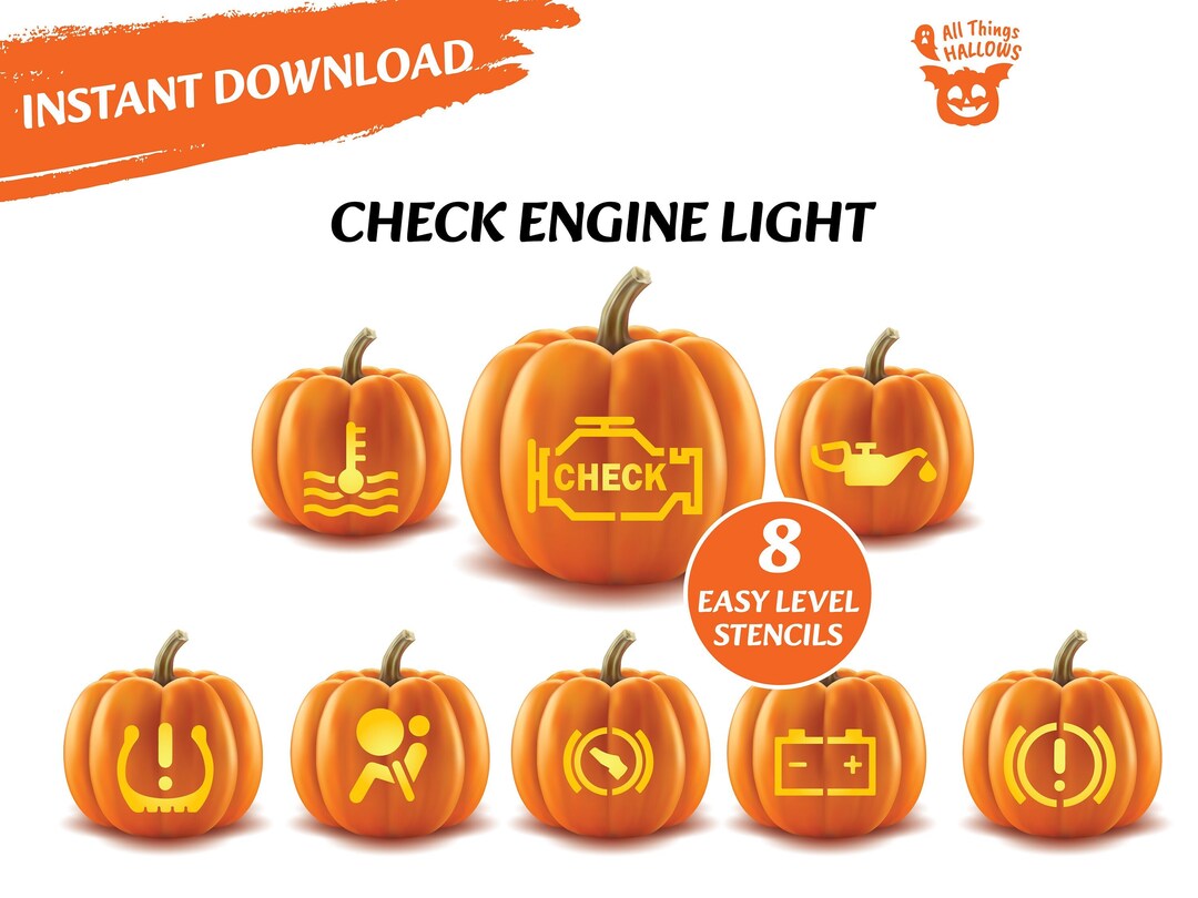 CHECK ENGINE LIGHT Pumpkin Carving Stencil 8 Car Repair Halloween 