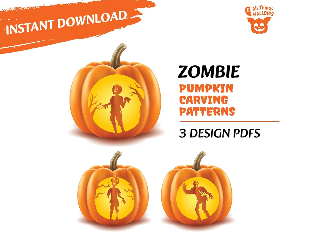 ZOMBIE Pumpkin Carving Stencil Template Patterns Ideas 2024 Printable