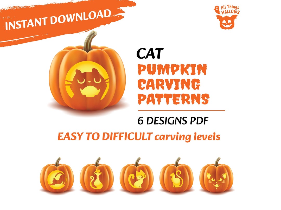 6 CAT Pumpkin Carving Stencil Template Halloween Jack O