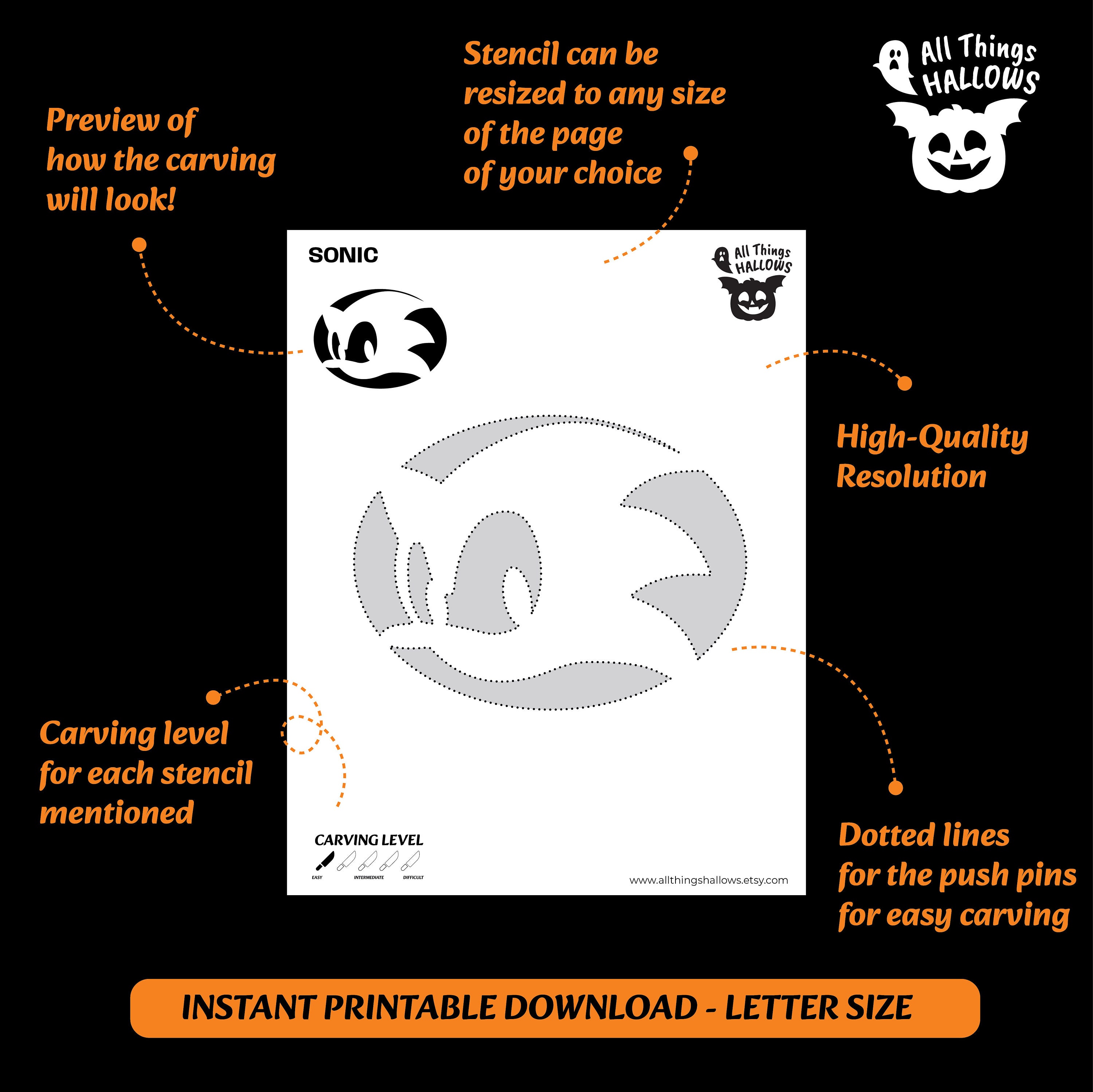 SONIC Pumpkin Carving Stencil Template Halloween Jack O Lantern Pattern SONIC Pumpkin Carving Stencil Template Halloween Jack O Lantern Pattern