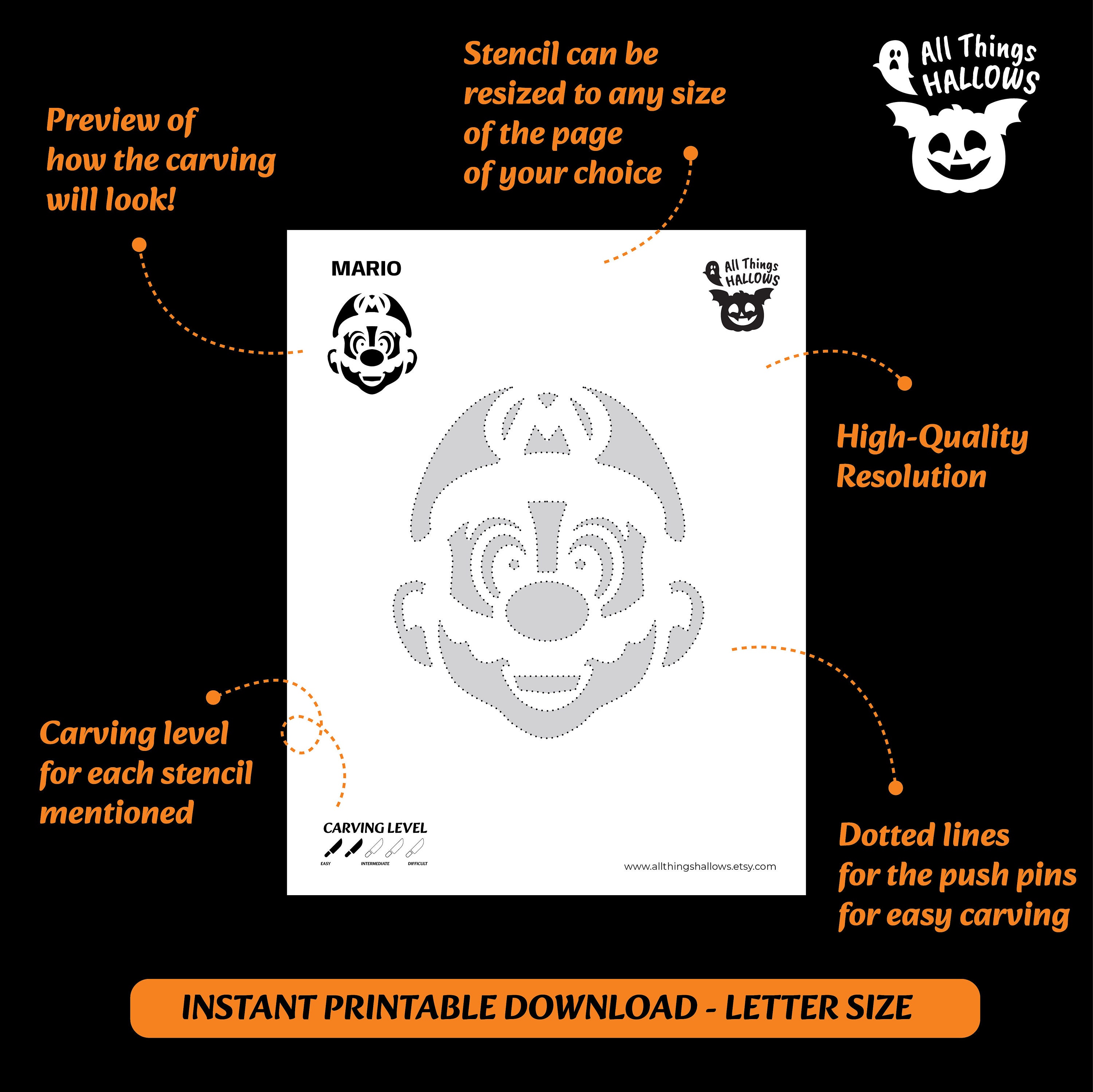 Creative Super Mario Pumpkin Carving Stencil Instant Etsy