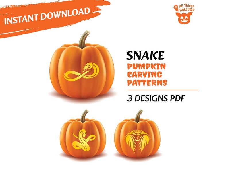 SNAKE Pumpkin Carving Stencil Template Pattern Easy to Difficult Snake Stencils for Beginners ...