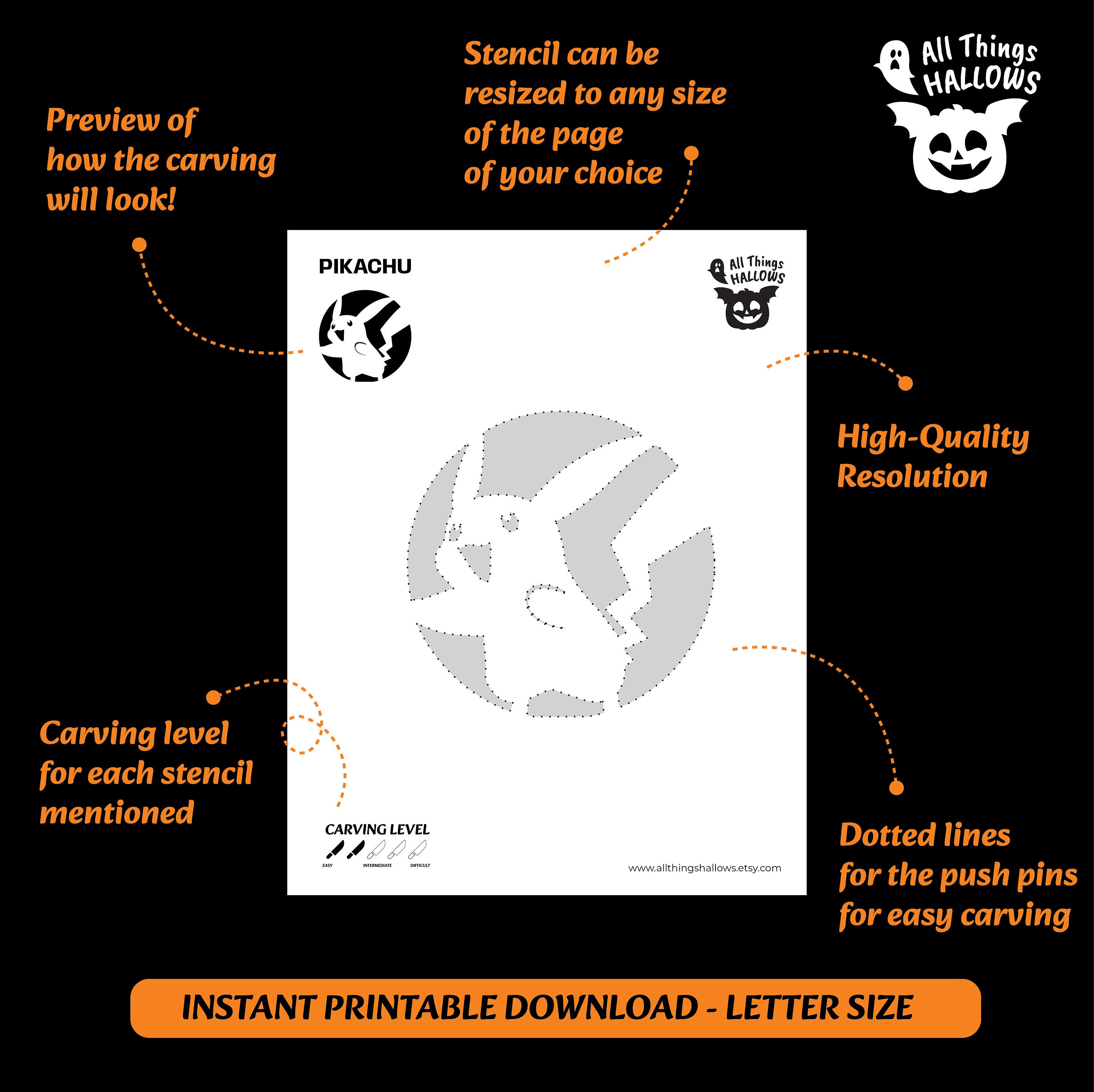 PIKACHU Pumpkin Carving Stencil Template Patterns Instant Download DIY ...