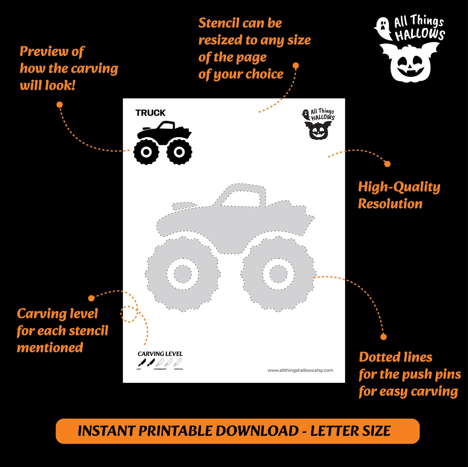 Monster TRUCK And TRACTOR Pumpkin Carving Stencil Templates Pattern 