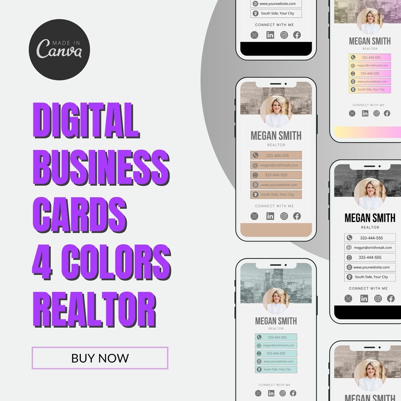 Digital Business Card Canva Template, Digital Business Card Real Estate, Realtor Marketing