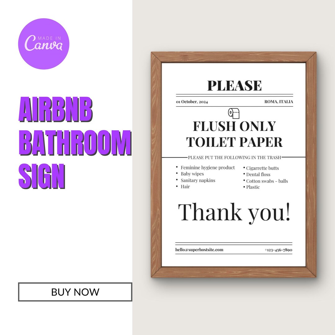 Airbnb Bathroom Sign I Flush Only Toilet Paper L Airbnb Signage L Airbnb Toilet Sign L Vrbo ...