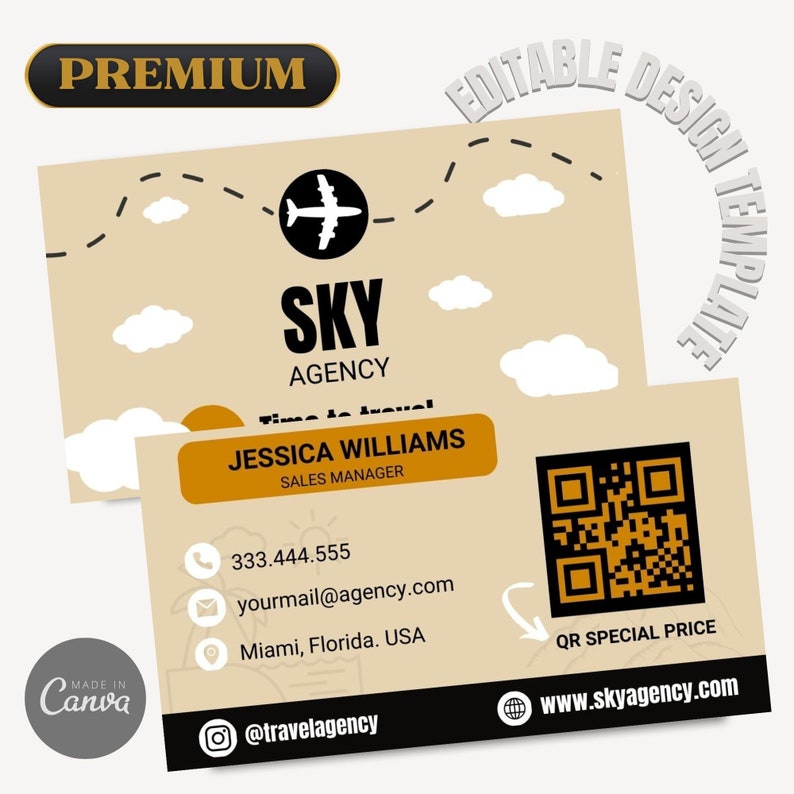 Travel Agent Business Cards, Qr Code Cards, Travel Advisor Agency