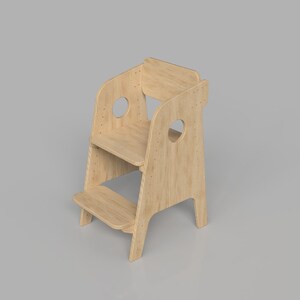 Puede incluir: Un taburete de madera con un asiento y un escal&oacute;n. El taburete est&aacute; hecho de madera clara y tiene un dise&ntilde;o sencillo.