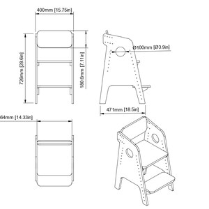 Puede incluir: Un taburete de madera blanco con dos estantes. El taburete mide 47,1 cm de alto y 36,4 cm de ancho. El estante superior tiene un di&aacute;metro de 10 cm.