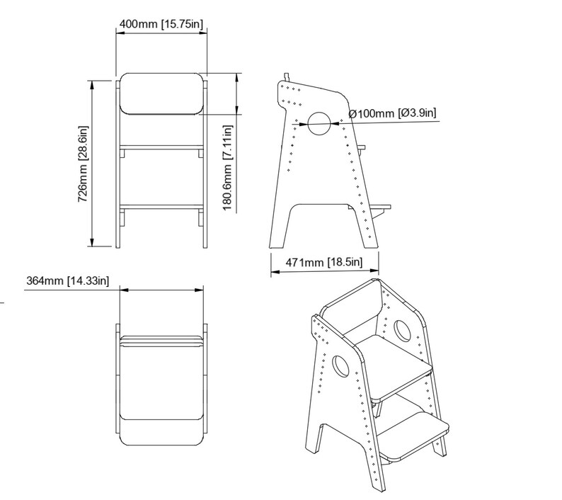 Puede incluir: Un taburete de madera blanco con dos estantes. El taburete mide 47,1 cm de alto y 36,4 cm de ancho. El estante superior tiene un di&aacute;metro de 10 cm.