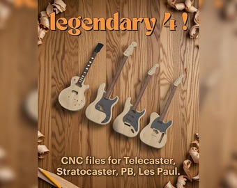 ¡Paquete Legendary 4! / Telecaster, Stratocaster, PB, Les Paul / Archivos CNC / Plano de guitarra