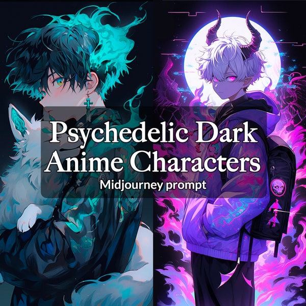 Psychedelic Dark Anime Character Midjourney Prompt - Customizable Niji Prompt, Unique Anime Design, Includes PDF & 130+ images