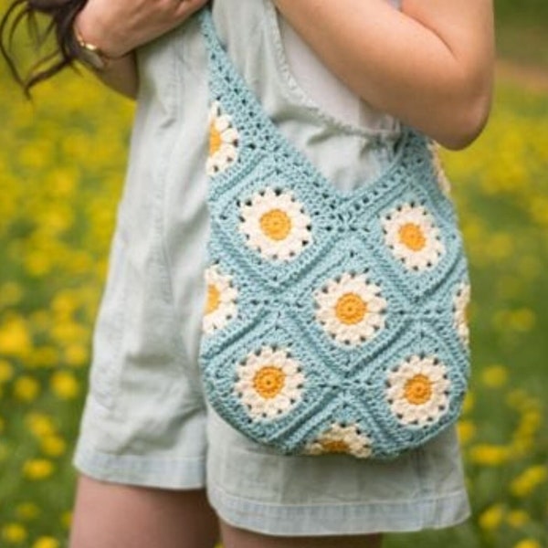Crochet bag pattern, Granny Square pattern, Granny Square tote bag tutorial, Summer Days Daisy Bag Crochet Pattern, Crochet Bag Pattern Tote