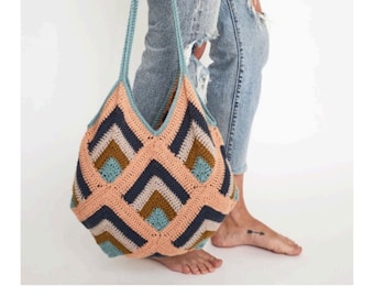 Patrón de ganchillo para bolso tote Bermuda Scrappy — Bolso de playa Grandma Square Summer Market (PDF, descarga instantánea, nivel principiante)