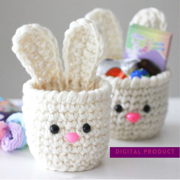 Easter Bunny Basket Crochet Pattern, Crochet Egg Holder, Kids' Easter Basket, Crochet Easter Egg Pattern, Spring Downloadable PDF Pattern