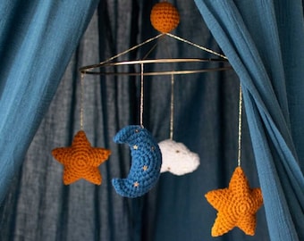 Moon and Stars Crochet Baby Mobile, DIY Nursery (PDF Pattern)