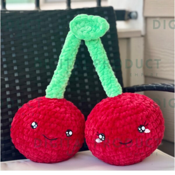 Jumbo Cherry Crochet Pattern PDF - plush - amigurumi- tutoriel - US terms / FR patron au crochet- Padrão de crochet em inglês, Spring Summer
