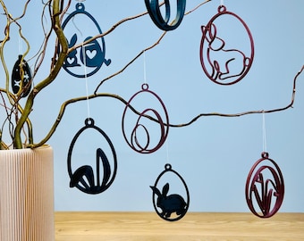 Påskäggsdekorationer i ett set om 3 med kaninmotiv, påskäggsdekorationer i ett set om 4 i linjekonstdesign, påskdekorationer, påskdekorationer, enlinjekonst