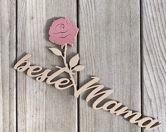 Schriftzug “Beste Mama”, “Beste Oma”, Geschenk zum Muttertag, Geburtstag für Frauen, Caketopper, Dekoration, Kuchentopper mit Rose