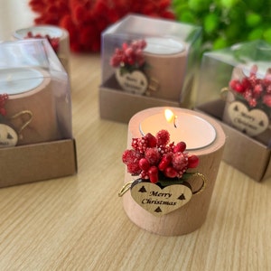Happy Holiday FavorsChristmas Gifts, Christmas Personalized Candle Favor, Christmas Wooden Candle Holder, Merry Christmas Tag