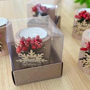 Bulk Christmas Gifts, Christmas Personalized Candle Favor,Happy Holiday Favors, Christmas Wooden Candle Holder,Merry Christmas