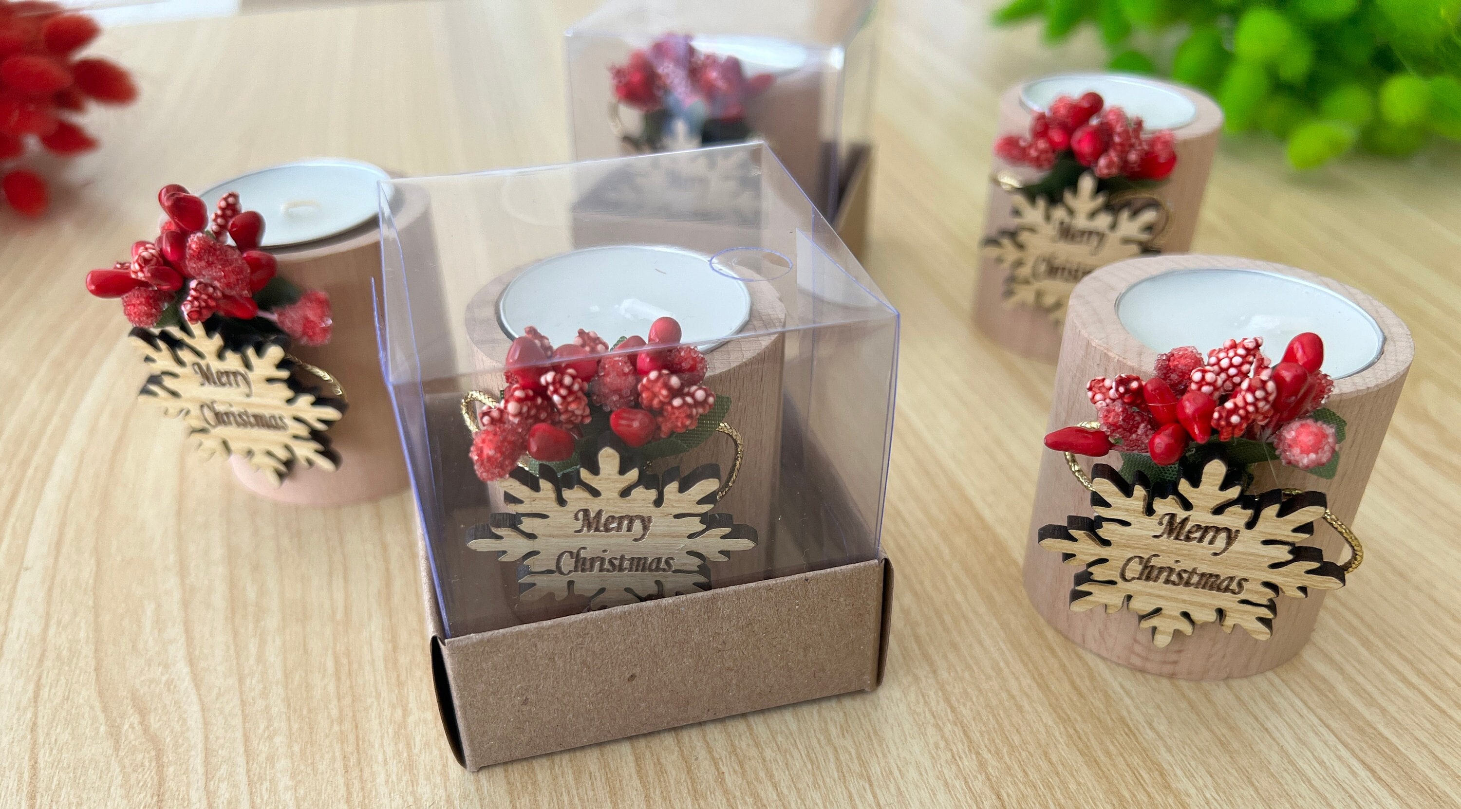 Bulk Christmas Gifts, Christmas Personalized Candle Favor,Happy Holiday Favors, Christmas Wooden Candle Holder,Merry Christmas