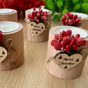 Happy Holiday FavorsChristmas Gifts, Christmas Personalized Candle Favor, Christmas Wooden Candle Holder, Merry Christmas Tag