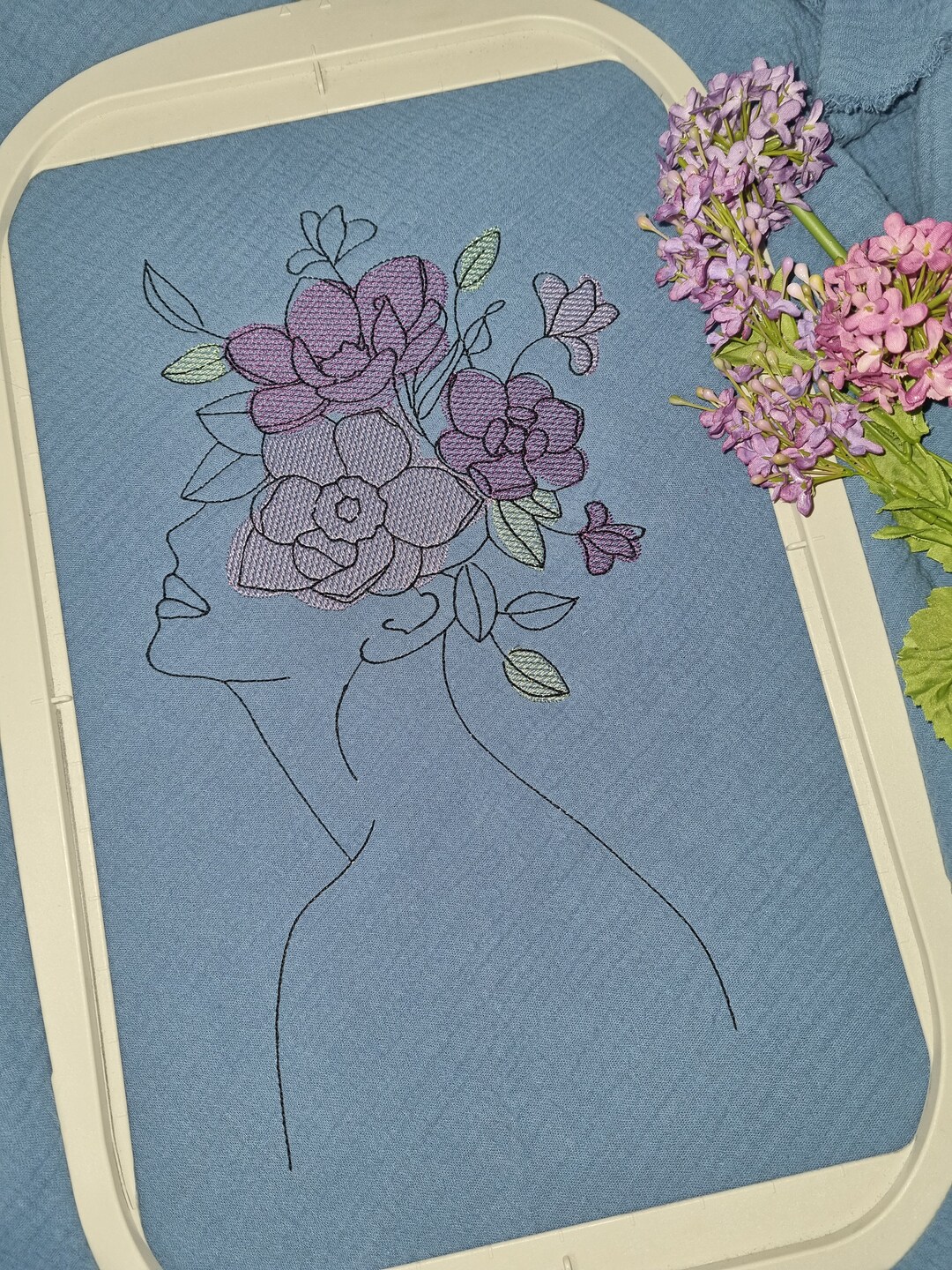 Stickdatei Frau mit Blumenkopf in 3 Größen Embroidery - Etsy.de