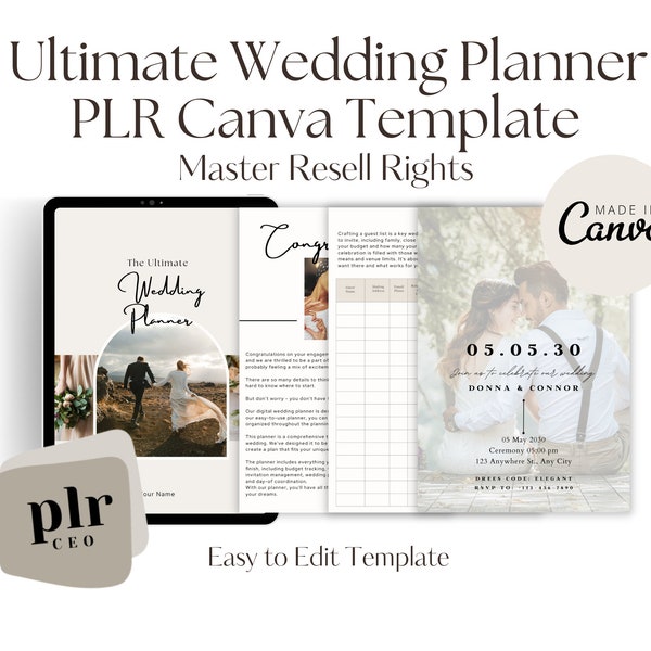 Ultimate Wedding Planner| Canva Template | PLR Product | Wedding Checklist | Wedding Itinerary | Wedding Planning Book | Resell Rights