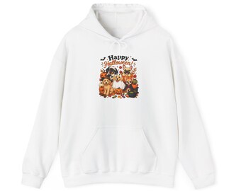 Felpa con cappuccio "Happy Halloween Puppies" | Felpa con cappuccio a tema zucca per cani