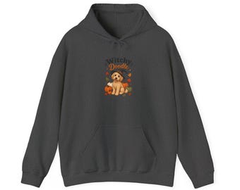 Felpa con cappuccio Witchy Doodle Puppy | Illustrazione di un cane con zucca di Halloween