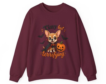 Felpa di Halloween con Chihuahua piccolo ma terrificante | Costume da pipistrello zucca