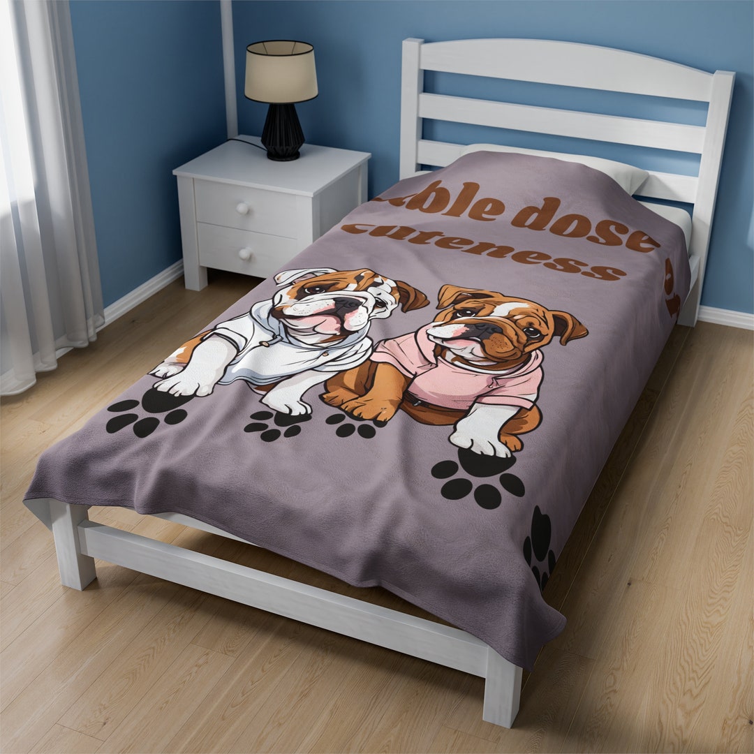 Blanket With Dogs, Blanket With Two Bulldogs, Warm Blanket for the