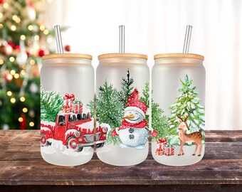 Christmas glass wrap 16oz libbey glass wrap libbey cup png Sublimation design Digital sublimation designs Holiday tumbler