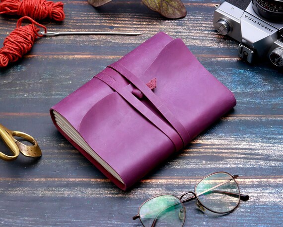 Handmade Leather Journal: Vintage Purple Writing Notebook with Handmade Paper