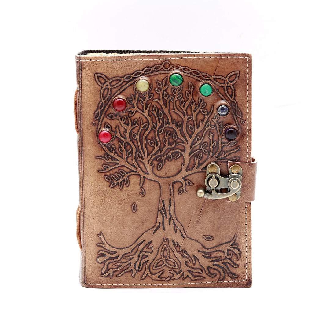 Leather Journal, Tree of Life With Beautiful Seven Stone Journal ...