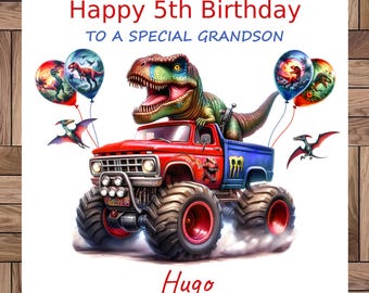 Carte d'anniversaire dinosaure personnalisée : Monster Truck fait main