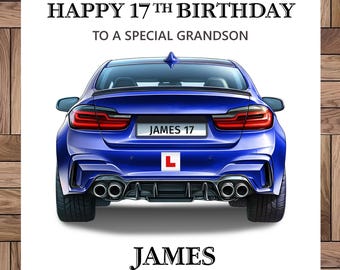 Personalised 17th Birthday Card: Learner Driver Blue Car