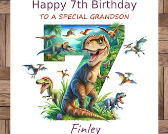 Carte personnalisée du 7e anniversaire : thème dinosaure, fait main