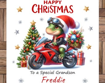 Carte de Noël personnalisée : moto dinosaure, carte de Noël faite main