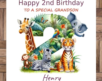 Carte Safari 2e anniversaire personnalisée : animaux de la jungle