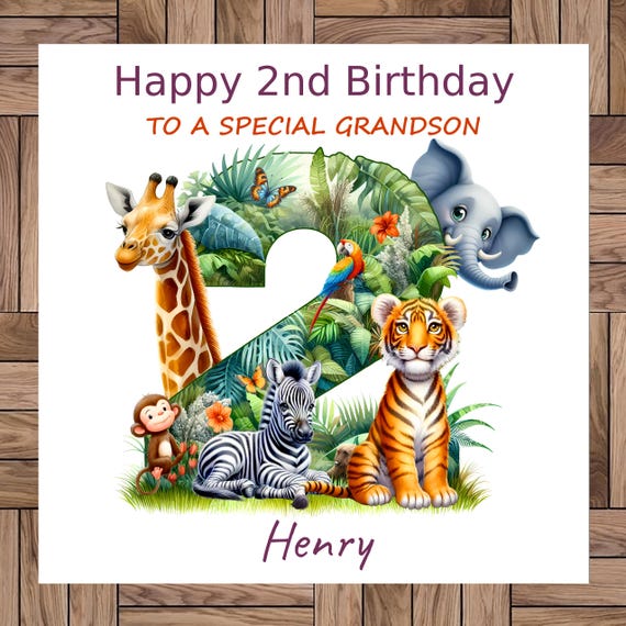 Personalised Safari 2nd Birthday Card: Jungle Animals