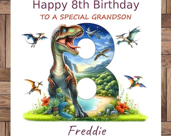 Carte personnalisée pour le 8e anniversaire : thème dinosaure, fait main