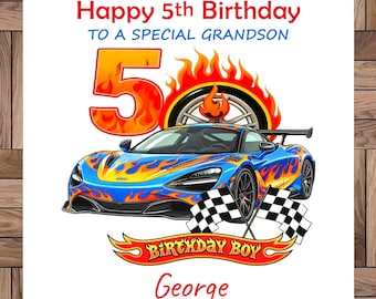 Carte d'anniversaire personnalisée : Voiture de course, pour un garçon, de 1 à 5 ans, carte faite main.