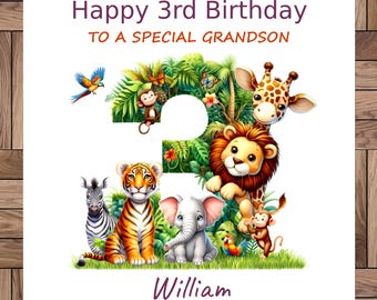 Carte Safari personnalisée pour le 3e anniversaire : animaux de la jungle