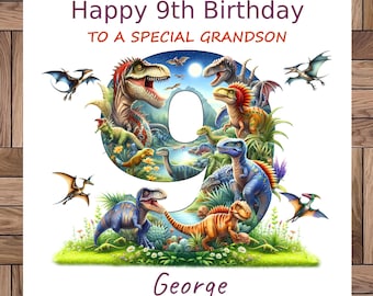 Carte personnalisée 9e anniversaire : thème dinosaure