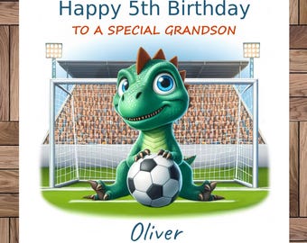 Carte d'anniversaire personnalisée football dinosaure : sport, tout âge et parent, fait main