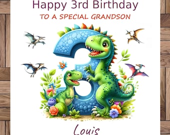Carte personnalisée pour le 3e anniversaire : thème dinosaure, fait main